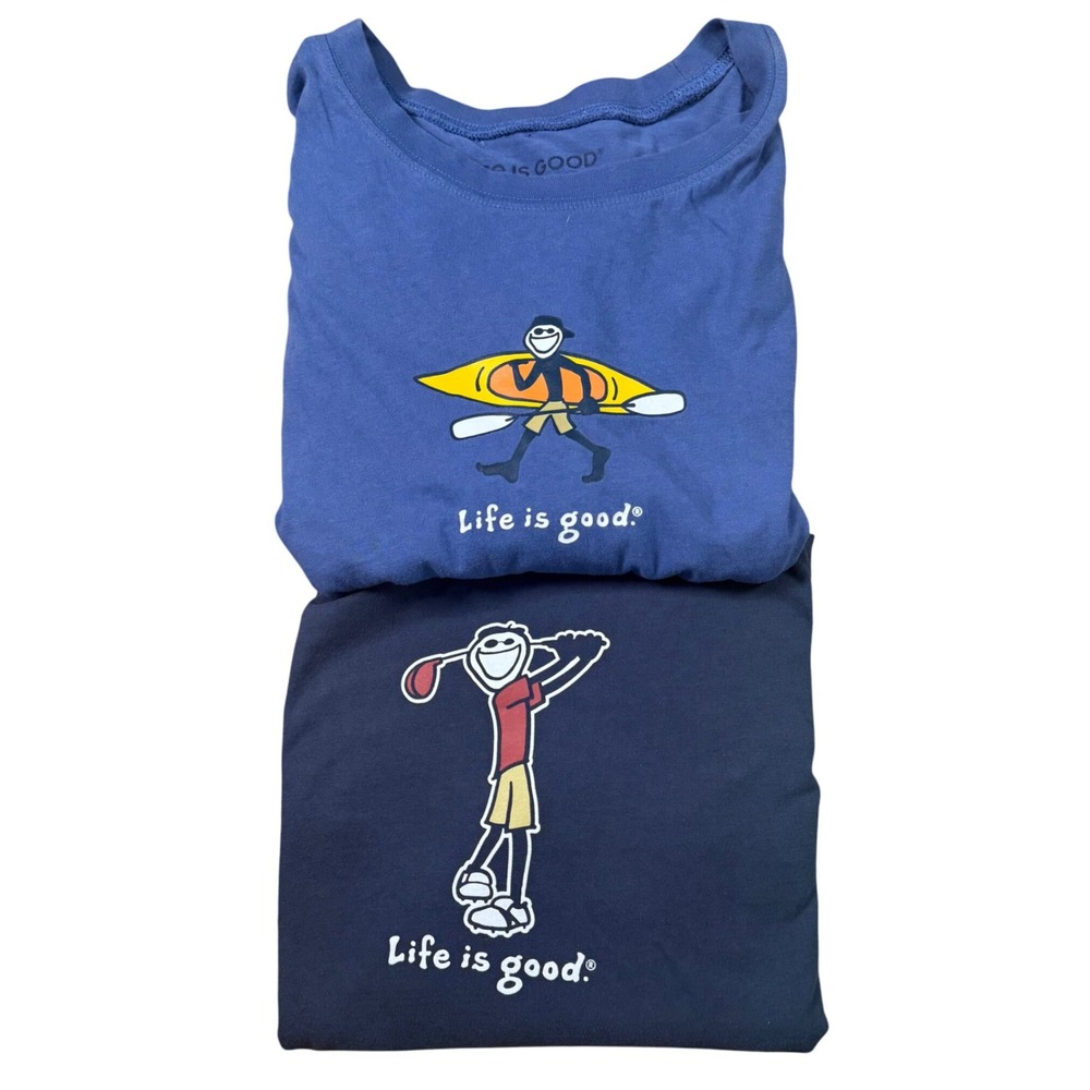 Bundle of 2 Life is Good XXL‎ T-Shirt Mens Golf Kayak Graphic Tee Adult Casual